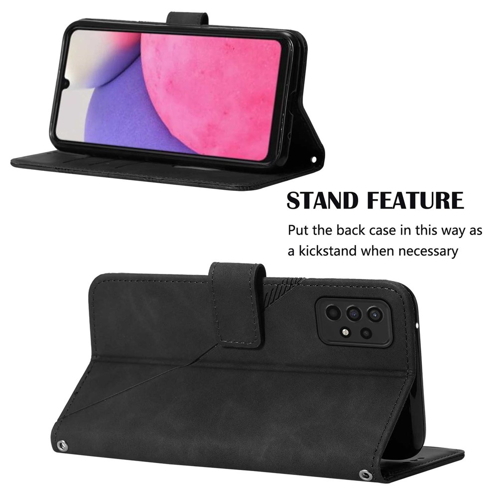 PB2-1 Series Lines Imprinting Magnetic Clasp Folio Flip PU Leather Stand Wallet Phone Cover Case with Shoulder Strap for Samsung Galaxy A33 5G - Black-5