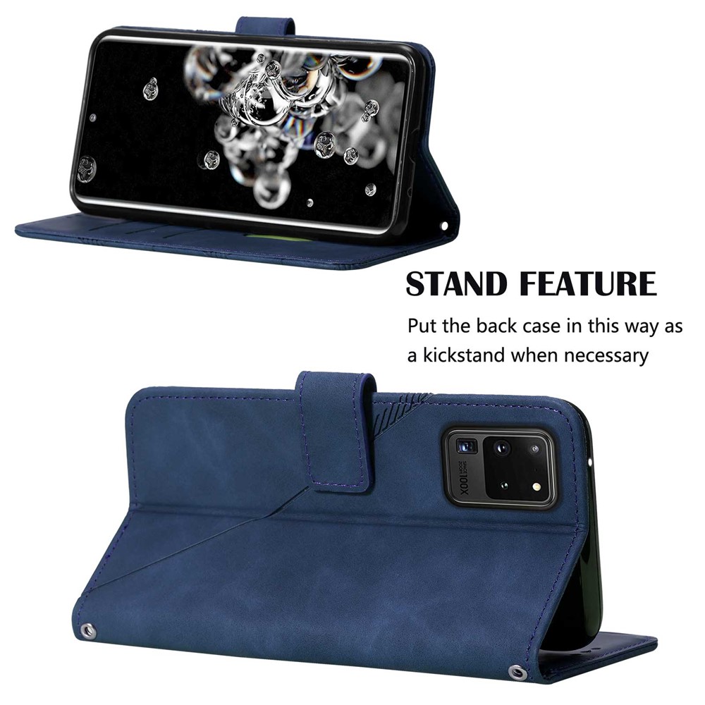 PB2-1 Series Fashionable PU Leather Supporting Stand Wallet Phone Cover Mobile Phone Case with Shoulder Strap for Samsung Galaxy S20 Ultra - Sapphire-5