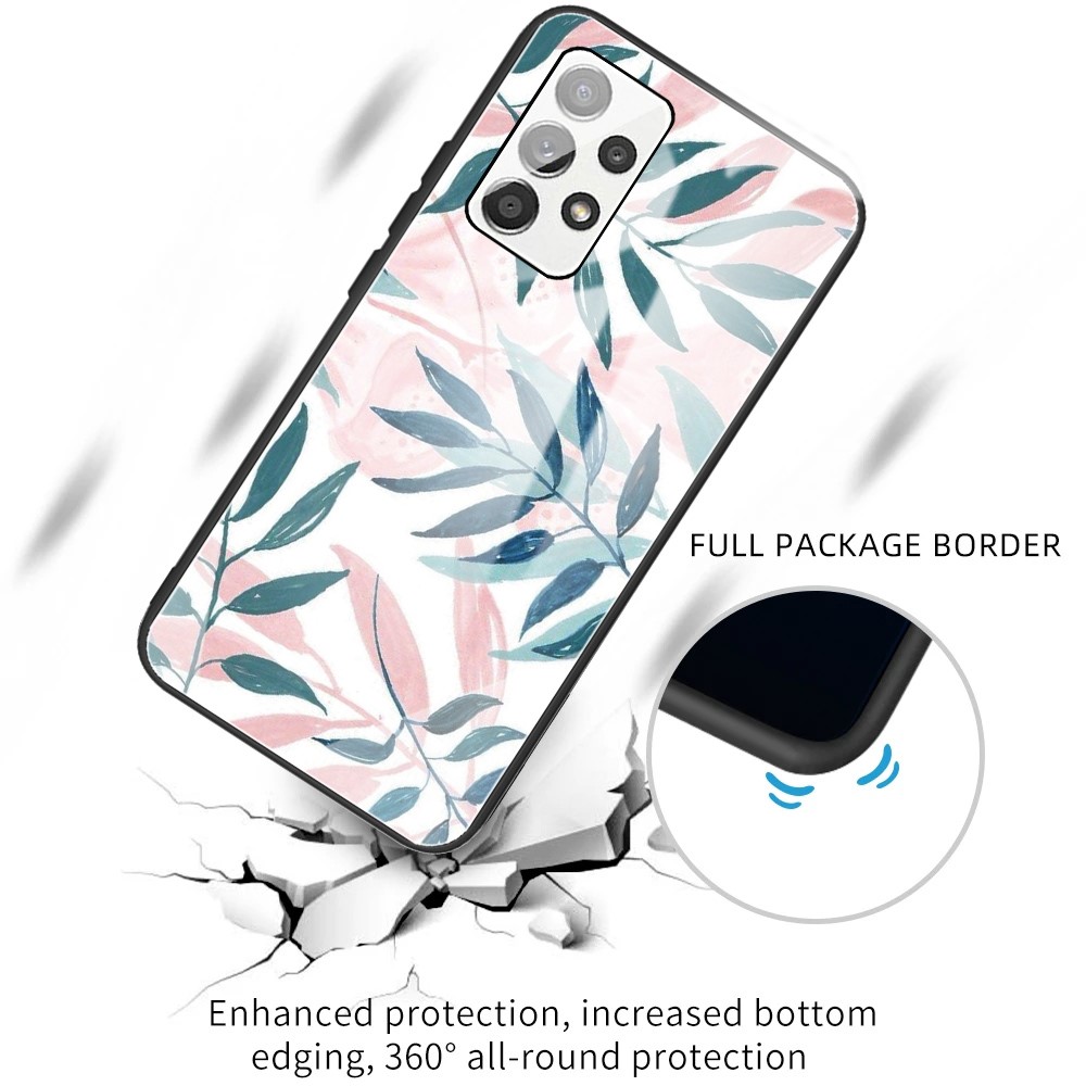 Tempered Glass Back Flexible TPU Bumper Anti-Scratch Pattern Printing Case for Samsung Galaxy A53 5G - Leaves-2