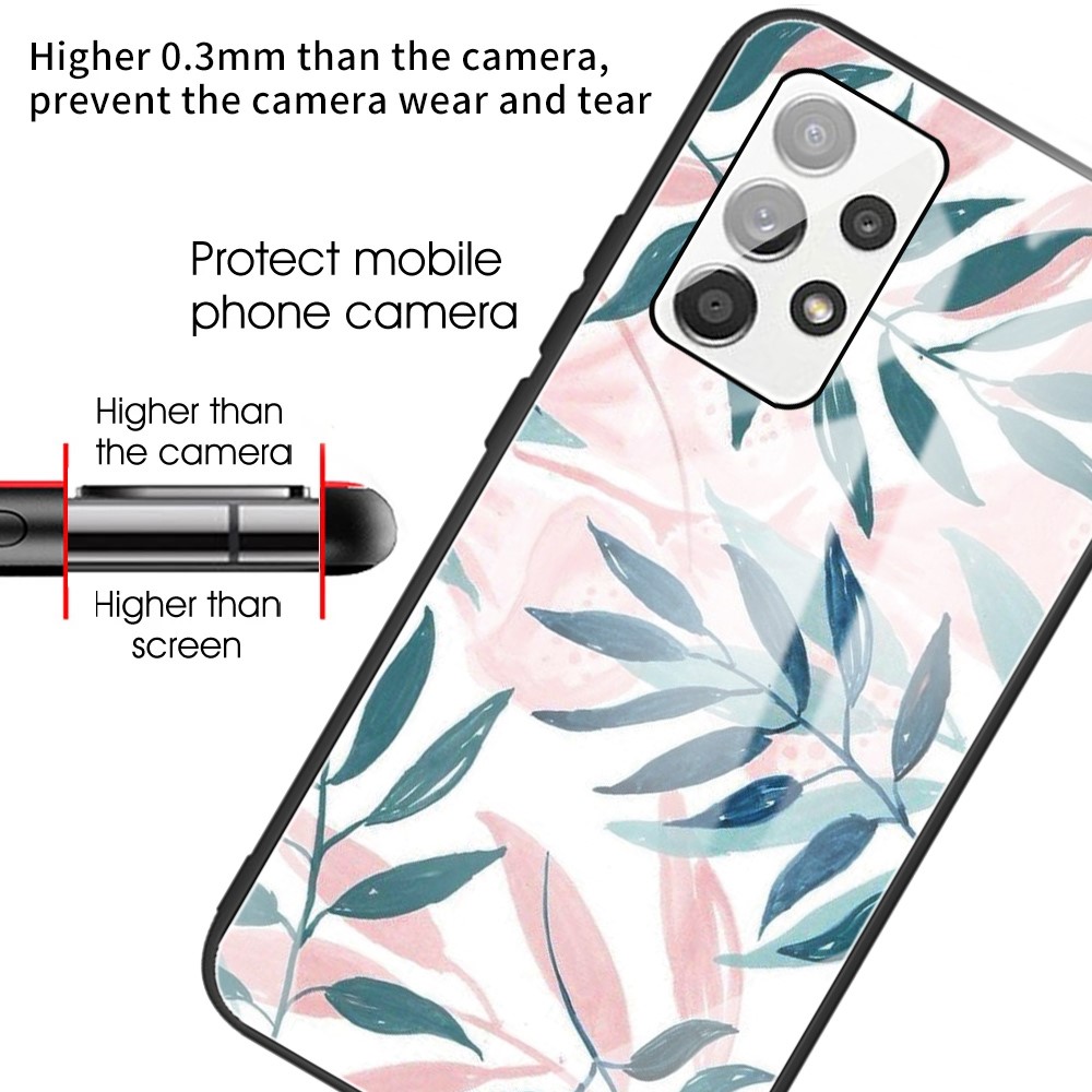 Tempered Glass Back Flexible TPU Bumper Anti-Scratch Pattern Printing Case for Samsung Galaxy A53 5G - Leaves-4