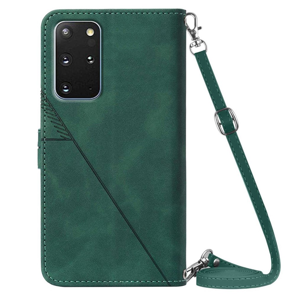 PB2-1 Serie Stilvolle Linien Prägen Magnetischen Verschluss Anti-staub-mobiltelefonbeutel Hülle PU Leder + TPU Stand Wallet Telefonabdeckung Mit Schultergurt Für Samsung Galaxy S20 Plus 4G/5G - Schwarzgrün