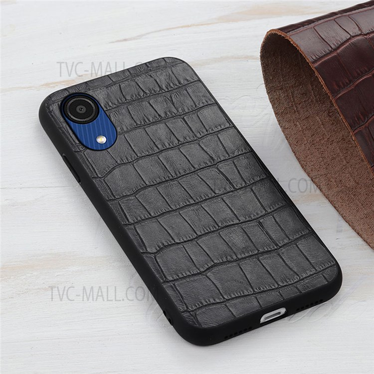 Crocodile Texture Light Slim Stylish Genuine Leather Coated PC+TPU Case for Samsung Galaxy A03 Core - Black-3
