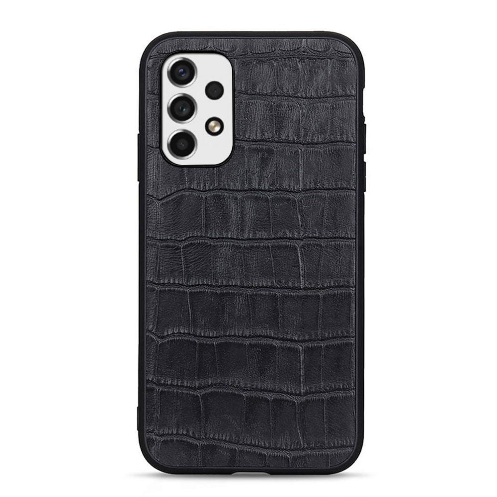 Genuine Leather Coated PC+TPU Case Crocodile Texture Anti-fall Cover for Samsung Galaxy A53 5G - Black-1