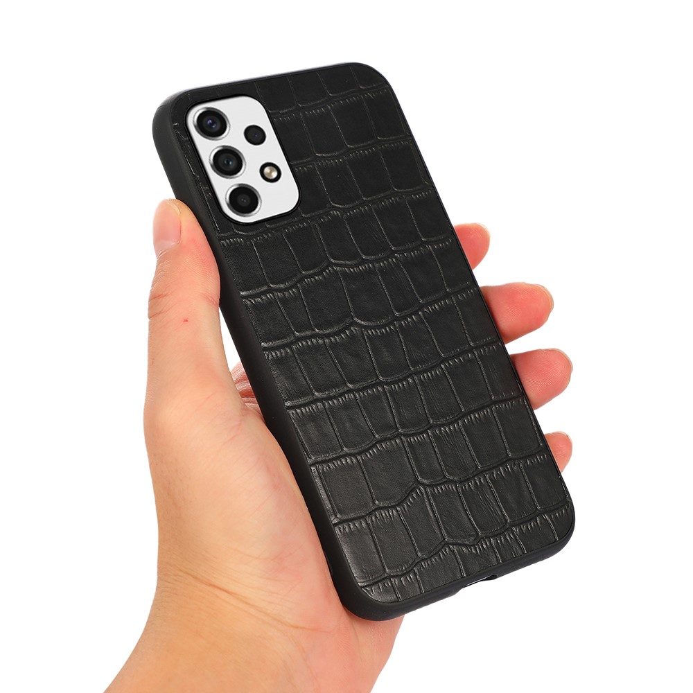 Genuine Leather Coated PC+TPU Case Crocodile Texture Anti-fall Cover for Samsung Galaxy A53 5G - Black-2