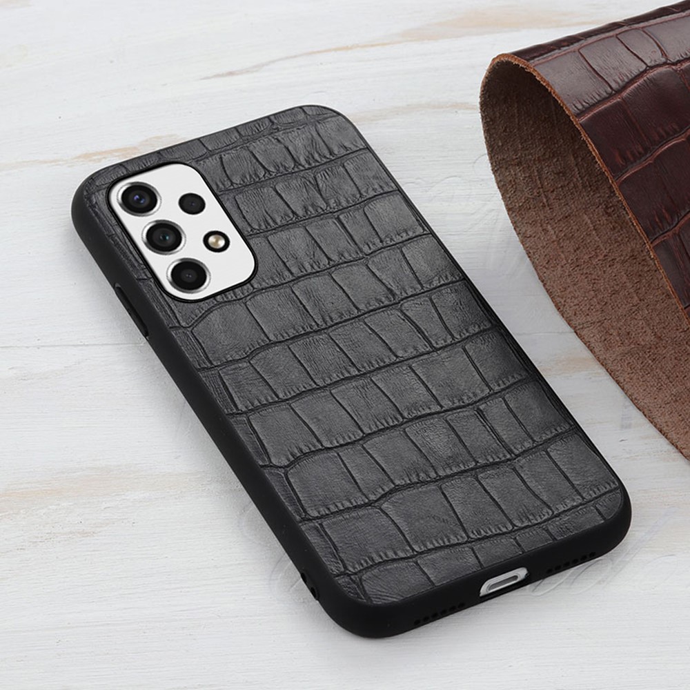 Genuine Leather Coated PC+TPU Case Crocodile Texture Anti-fall Cover for Samsung Galaxy A53 5G - Black-3