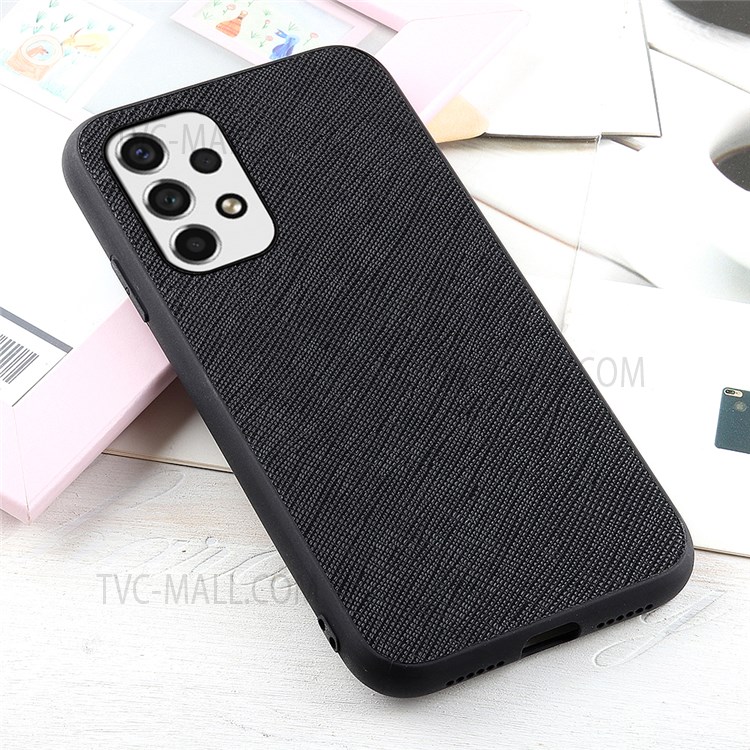 Cross Texture Anti-fall Well-protected Genuine Leather Coated TPU + PC Phone Shell Case for Samsung Galaxy A53 5G - Black-2