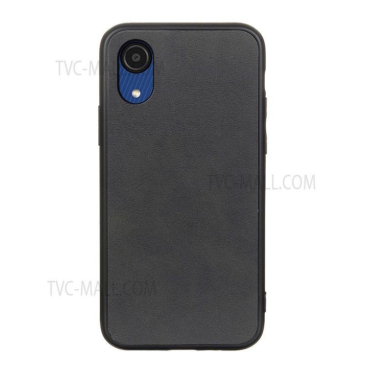 Textured Shockproof Anti-drop PU Leather Coated PC + TPU Phone Back Case Cover for Samsung Galaxy A03 Core - Black-1