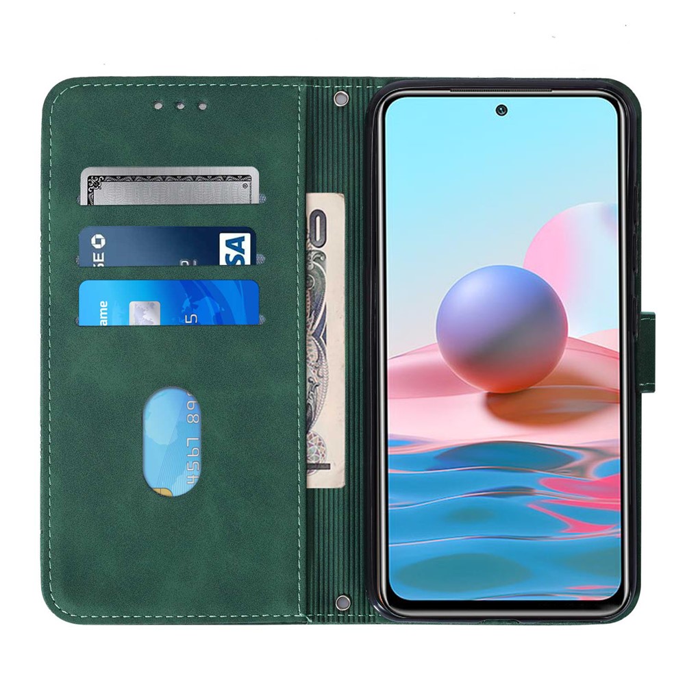 PB2-1 Series PU Leather Anti-fall Phone Case Imprinting Lines Wallet Phone Cover with Long Lanyard Stand for Samsung Galaxy A13 5G - Blackish Green-4