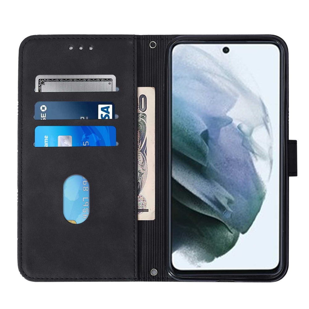 PB2-1 Series Imprinting Lines Long Lanyard Drop-proof PU Leather Stand Wallet Phone Case for Samsung Galaxy S21 Ultra 5G - Black-4