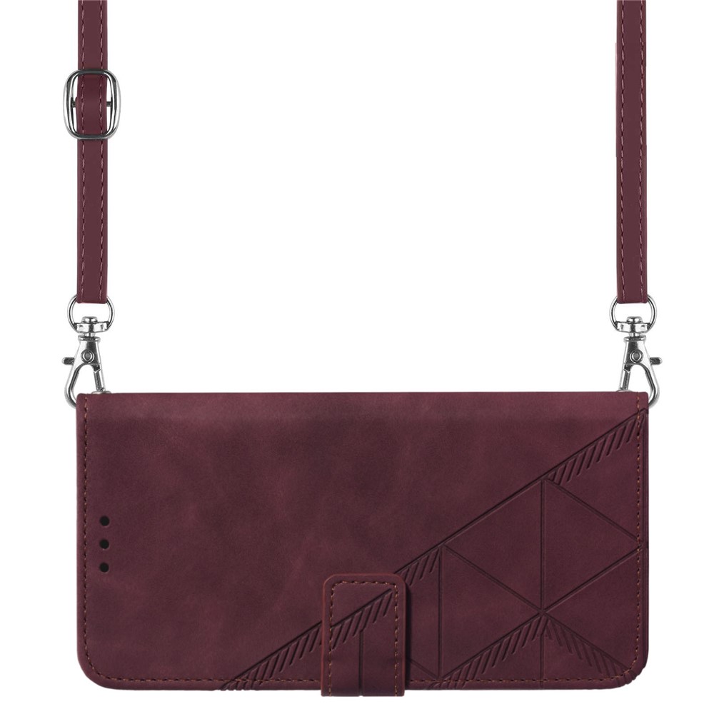 PB2-1 Series Long Lanyard Design Full Protection Case Imprinting Lines PU Leather Stand Wallet Phone Cover for Samsung Galaxy S21+ 5G - Wine Red-7
