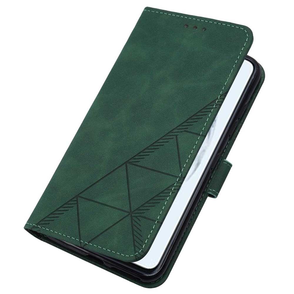 PB2-1 Series Long Lanyard Dual-sided Magnetic Clasp Case Imprinting Lines PU Leather Wallet Phone Cover with Stand for Samsung Galaxy S21 5G - Blackish Green-10