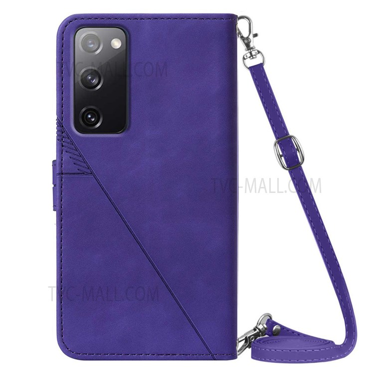 PB2-1 Series Long Lanyard Well-protected Case Imprinting Lines PU Leather Flip Wallet Phone Cover with Stand for Samsung Galaxy A02s (164.2x75.9x9.1mm) - Purple-3