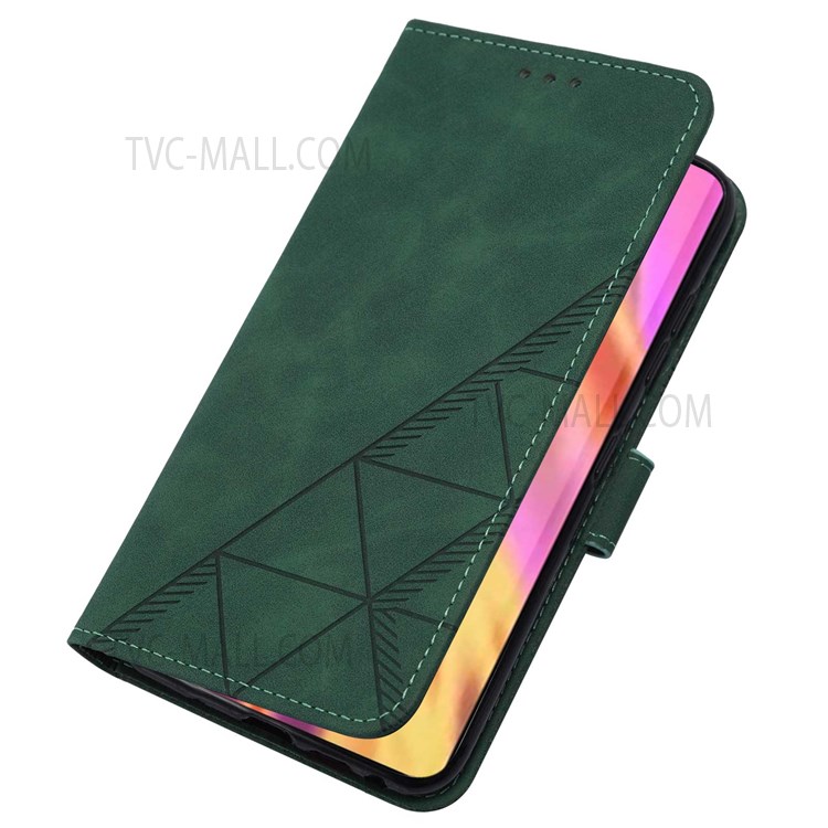 PB2-1 Series Long Lanyard Magnetic Closure Case Wallet Function Imprinting Lines PU Leather Phone Cover with Stand for Samsung Galaxy A02s (166.5x75.9x9.2mm) - Blackish Green-10