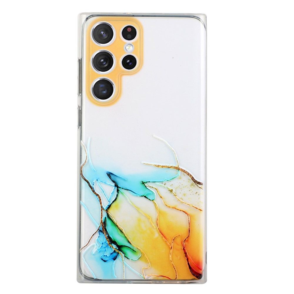 Embossing Marble Pattern Precise Cut-Out Flexible TPU Phone Protective Cover Case for Samsung Galaxy S22 Ultra 5G - Yellow-1