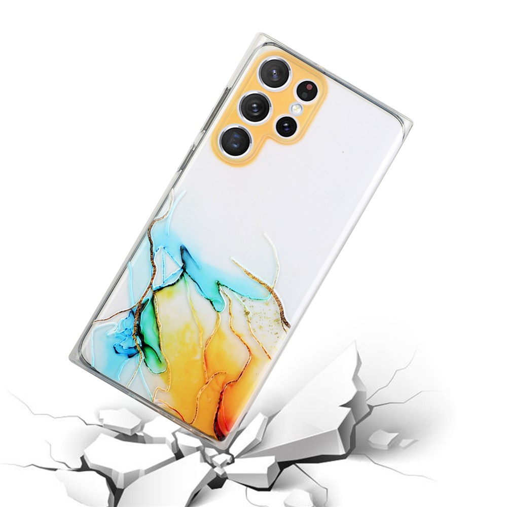 Embossing Marble Pattern Precise Cut-Out Flexible TPU Phone Protective Cover Case for Samsung Galaxy S22 Ultra 5G - Yellow-2