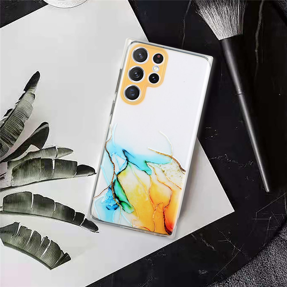 Embossing Marble Pattern Precise Cut-Out Flexible TPU Phone Protective Cover Case for Samsung Galaxy S22 Ultra 5G - Yellow-3