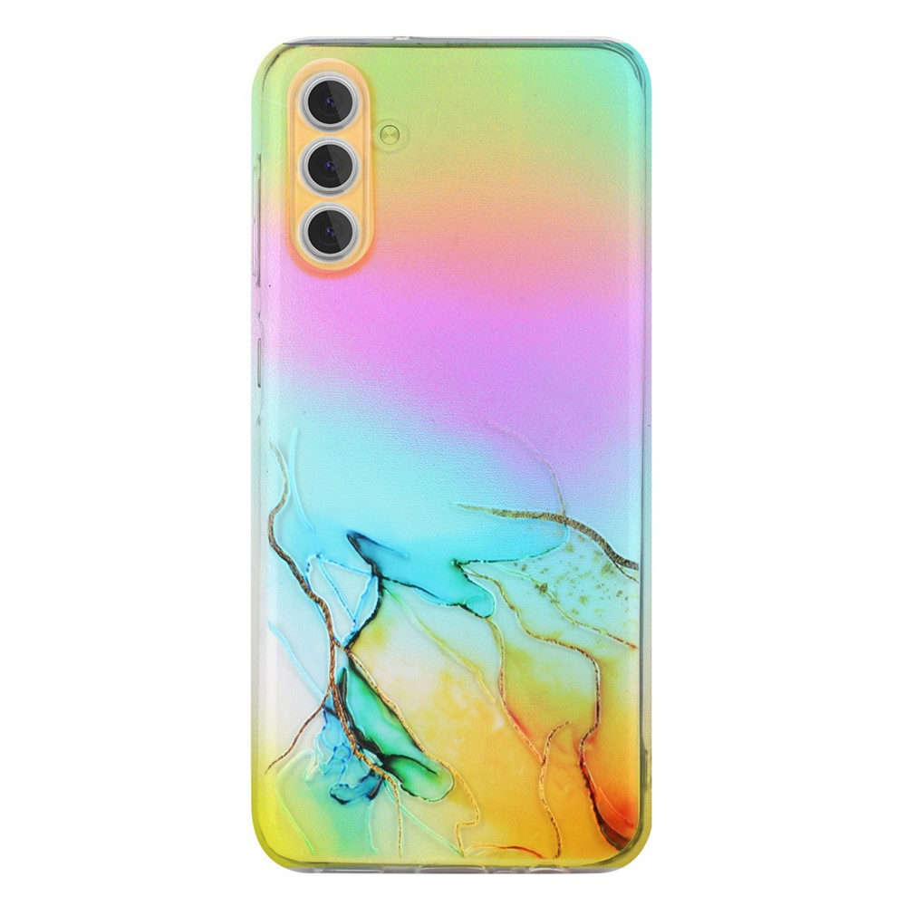 Colorful Laser Embossing Marble Pattern Flexible Twisted TPU Phone Protective Cover Case for Samsung Galaxy A13 5G - Yellow-1