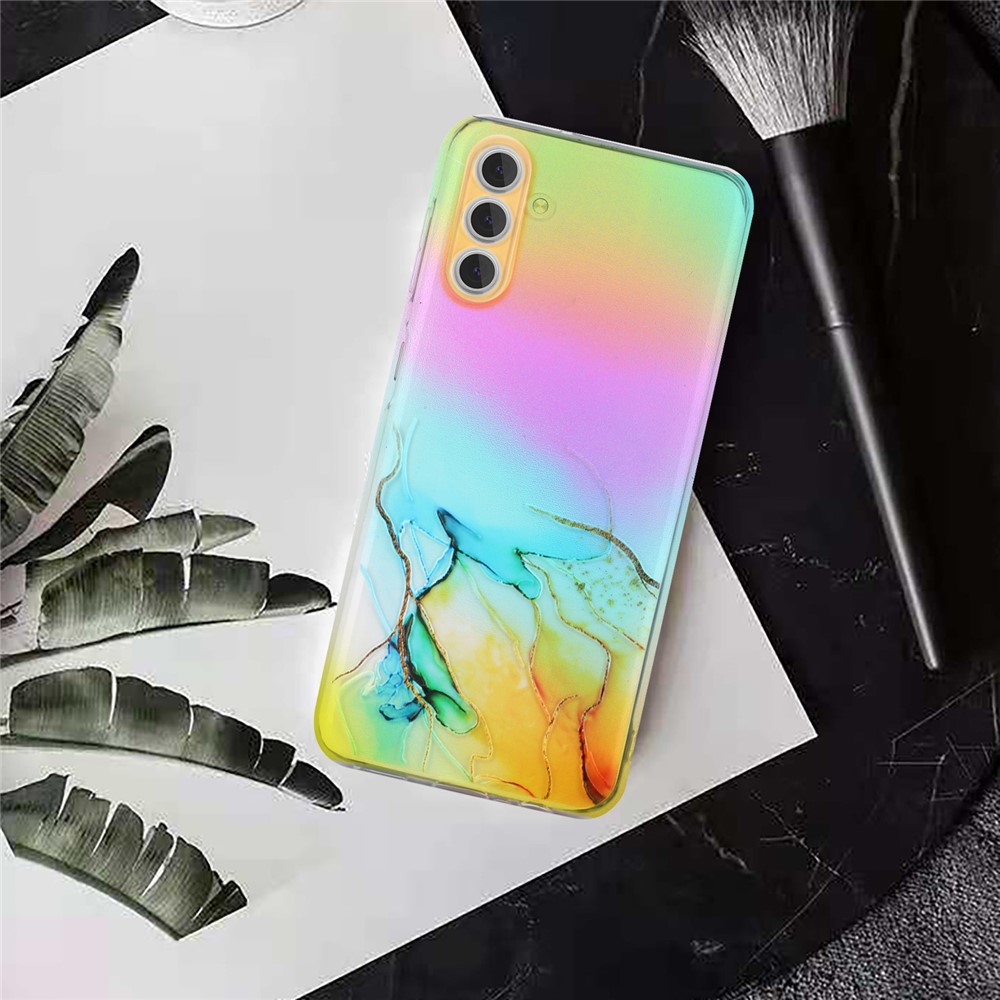 Colorful Laser Embossing Marble Pattern Flexible Twisted TPU Phone Protective Cover Case for Samsung Galaxy A13 5G - Yellow-3