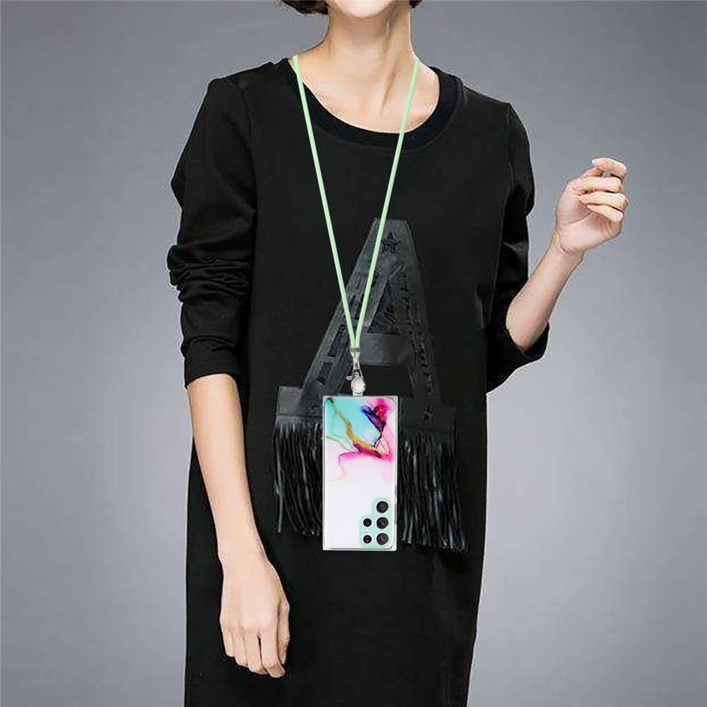 Embossing Marble Pattern Anti-scratch TPU Case Long Lanyard Phone Cover Shell for Samsung Galaxy S22 Ultra 5G - Green-3