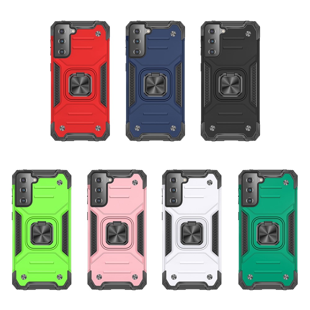 Dual-Layer Shock-Absorption Hard PC Soft TPU Case with Ring Holder Kickstand for Samsung Galaxy S22+ 5G - Black-8
