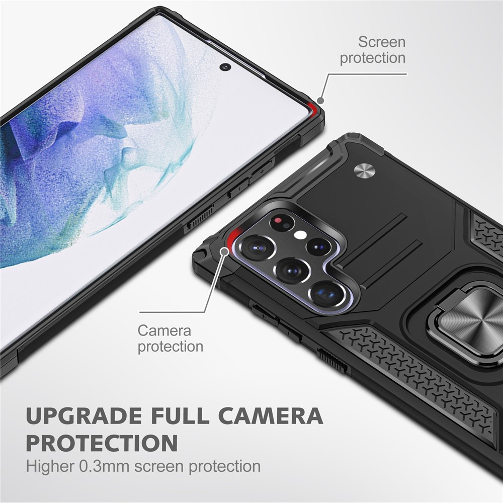 Car Mount Kickstand Hybrid Hard PC Soft TPU Shockproof Protective Case for Samsung Galaxy S22 Ultra 5G - Black-2