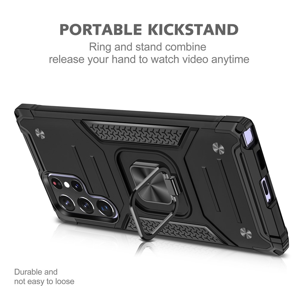 Car Mount Kickstand Hybrid Hard PC Soft TPU Shockproof Protective Case for Samsung Galaxy S22 Ultra 5G - Black-4