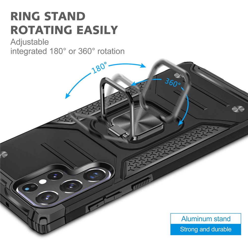 Car Mount Kickstand Hybrid Hard PC Soft TPU Shockproof Protective Case for Samsung Galaxy S22 Ultra 5G - Black-5