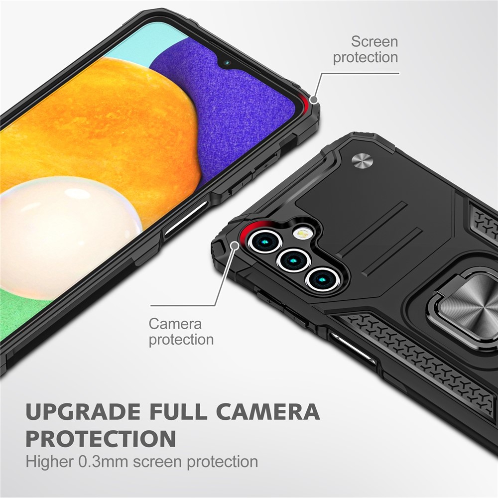 Ring Holder Kickstand TPU Bumper Hard PC Back Dual-Layer Design Cover for Samsung Galaxy A13 5G - Black-2