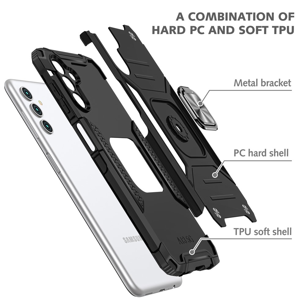 Ring Holder Kickstand TPU Bumper Hard PC Back Dual-Layer Design Cover for Samsung Galaxy A13 5G - Black-3
