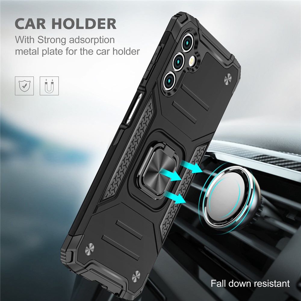 Ring Holder Kickstand TPU Bumper Hard PC Back Dual-Layer Design Cover for Samsung Galaxy A13 5G - Black-6