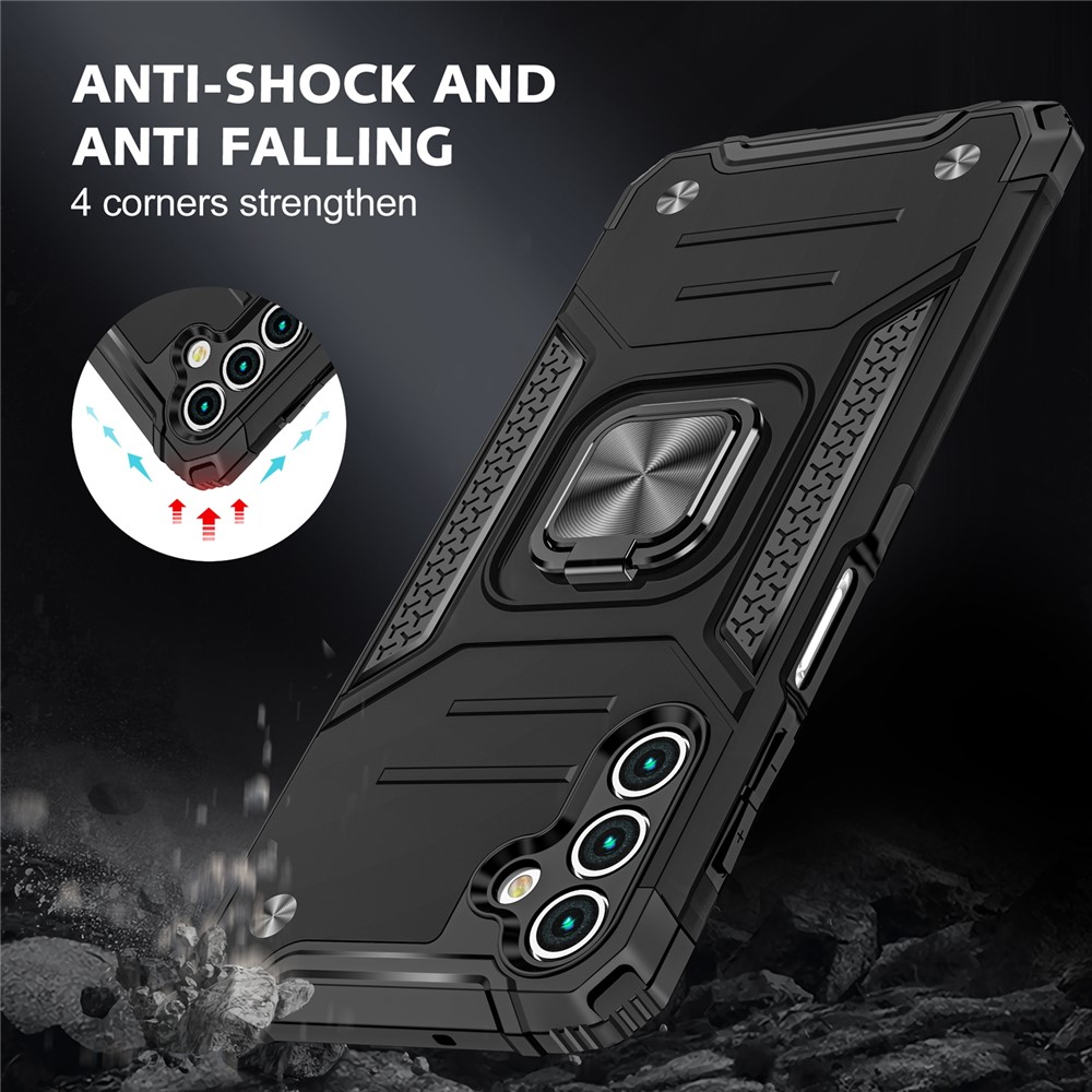 Ring Holder Kickstand TPU Bumper Hard PC Back Dual-Layer Design Cover for Samsung Galaxy A13 5G - Black-7