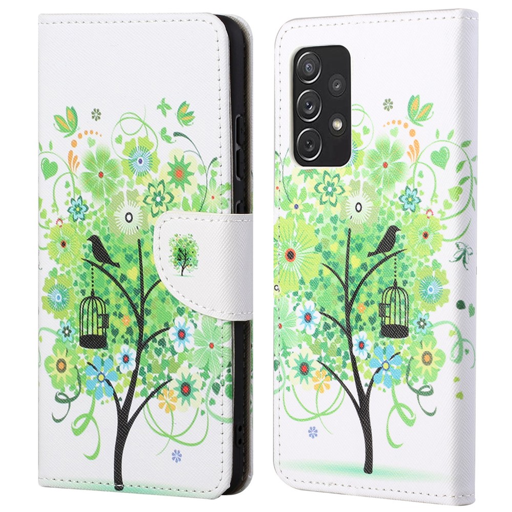Cross Texture Folding Phone Case PU Leather Magnetic Closed Protective Cover with Wallet for Samsung Galaxy A73 5G - Green Tree-1