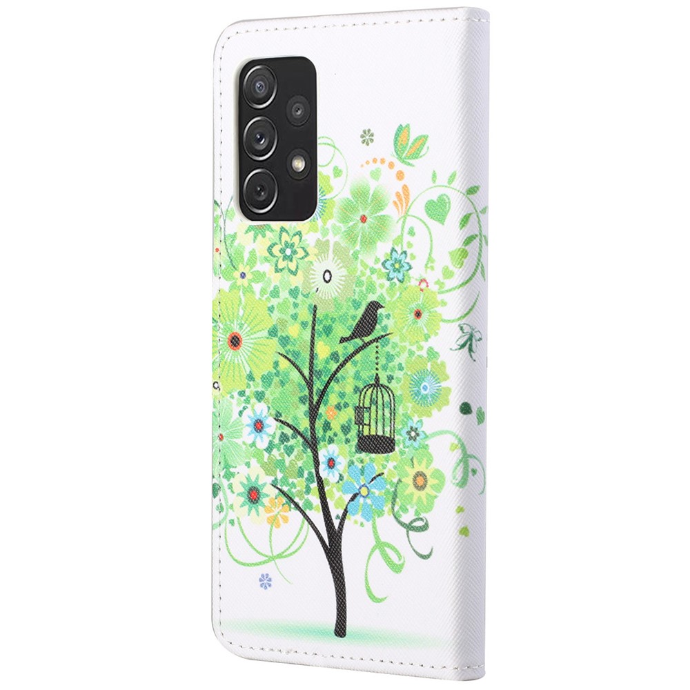 Cross Texture Folding Phone Case PU Leather Magnetic Closed Protective Cover with Wallet for Samsung Galaxy A73 5G - Green Tree-3