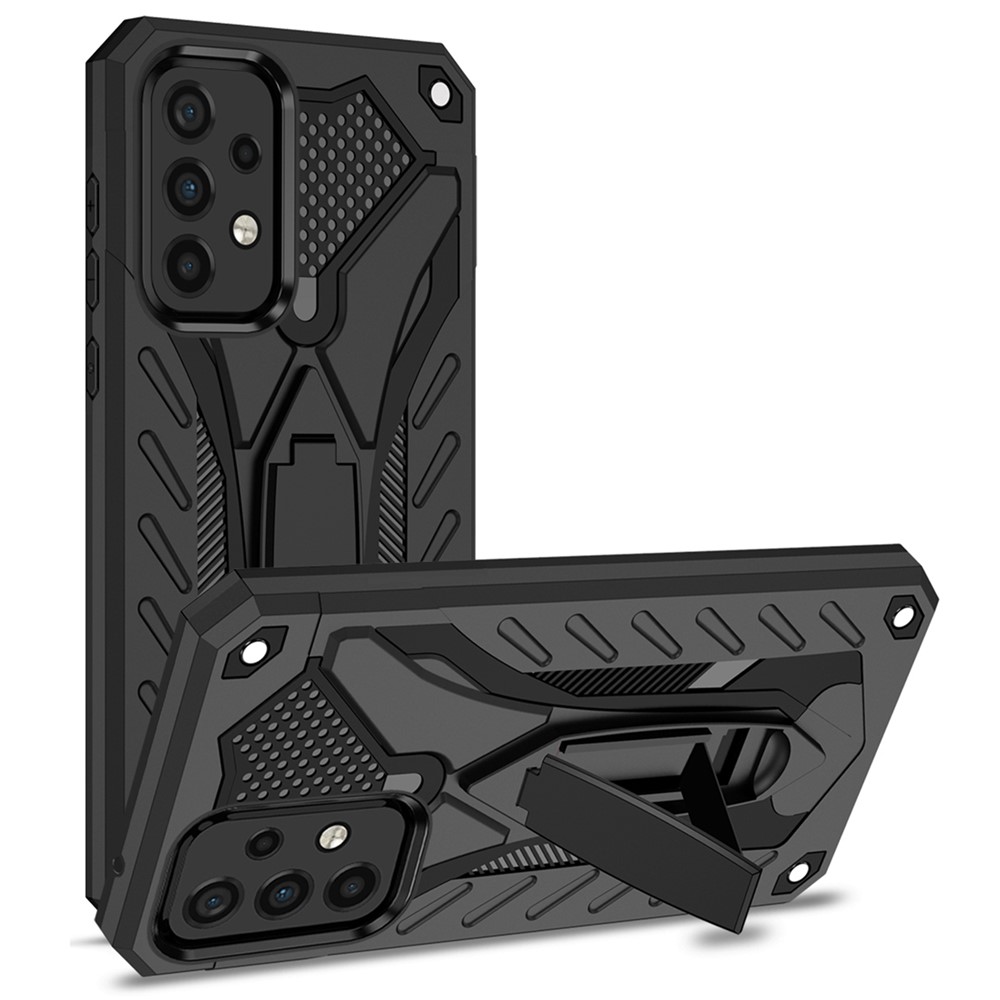 Phantom Knight Series Kickstand Dustproof Anti-scratch PC + Soft TPU Phone Case Shell for Samsung Galaxy A33 5G - Black-1