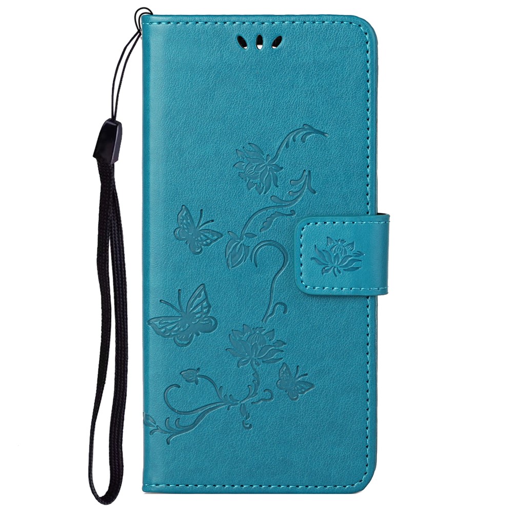 Scratch-resistant Imprinted Butterflies Flower PU Leather Wallet Function Phone Case Stand Shell for Samsung Galaxy A73 5G - Blue-2