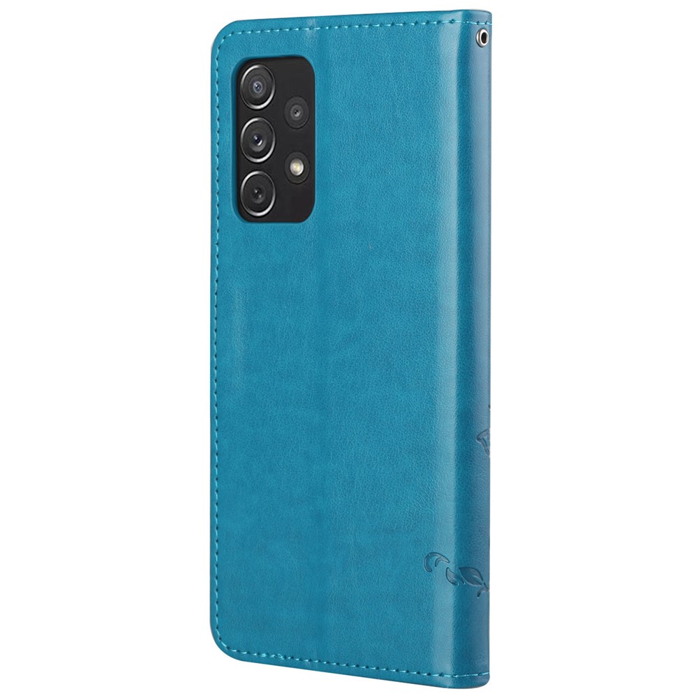 Scratch-resistant Imprinted Butterflies Flower PU Leather Wallet Function Phone Case Stand Shell for Samsung Galaxy A73 5G - Blue-3