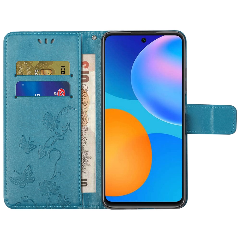 Scratch-resistant Imprinted Butterflies Flower PU Leather Wallet Function Phone Case Stand Shell for Samsung Galaxy A73 5G - Blue-5