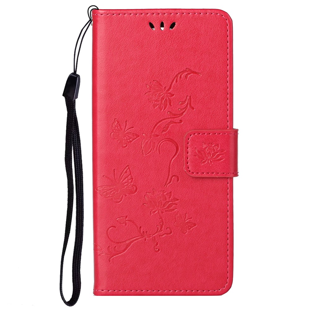 Scratch-resistant Imprinted Butterflies Flower PU Leather Wallet Function Phone Case Stand Shell for Samsung Galaxy A73 5G - Red-2