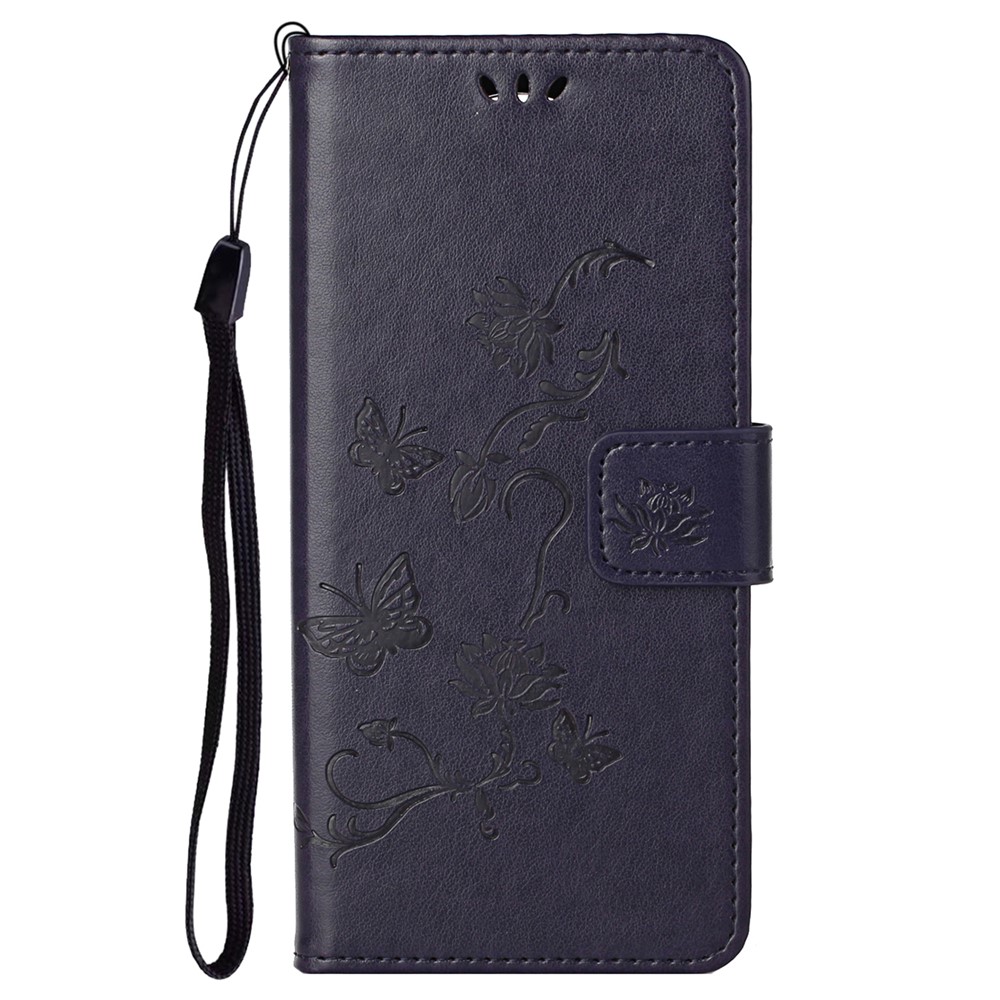 Scratch-resistant Imprinted Butterflies Flower PU Leather Wallet Function Phone Case Stand Shell for Samsung Galaxy A73 5G - Dark Purple-2