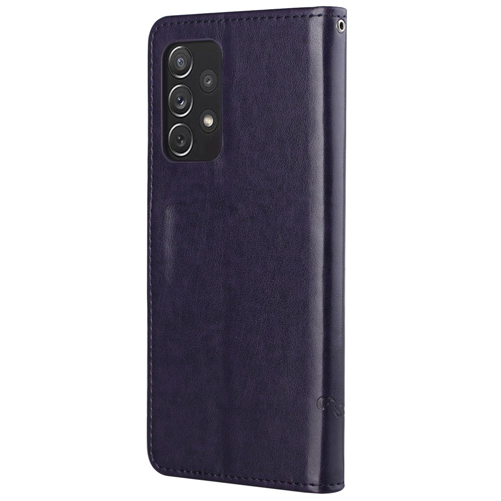 Scratch-resistant Imprinted Butterflies Flower PU Leather Wallet Function Phone Case Stand Shell for Samsung Galaxy A73 5G - Dark Purple-3