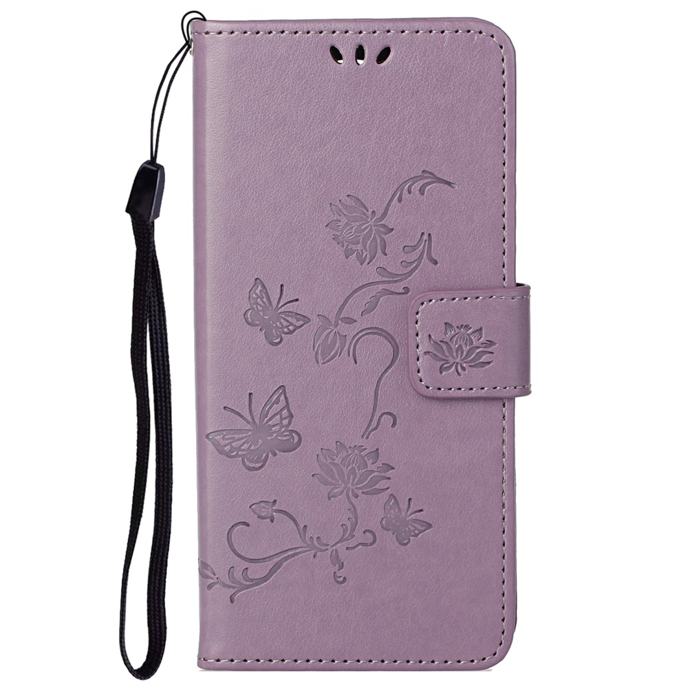 Scratch-resistant Imprinted Butterflies Flower PU Leather Wallet Function Phone Case Stand Shell for Samsung Galaxy A73 5G - Light Purple-2