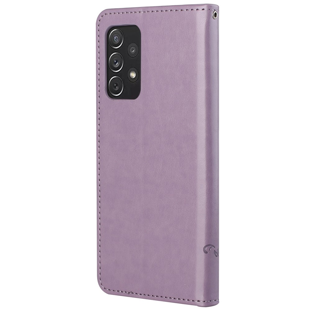 Scratch-resistant Imprinted Butterflies Flower PU Leather Wallet Function Phone Case Stand Shell for Samsung Galaxy A73 5G - Light Purple-3