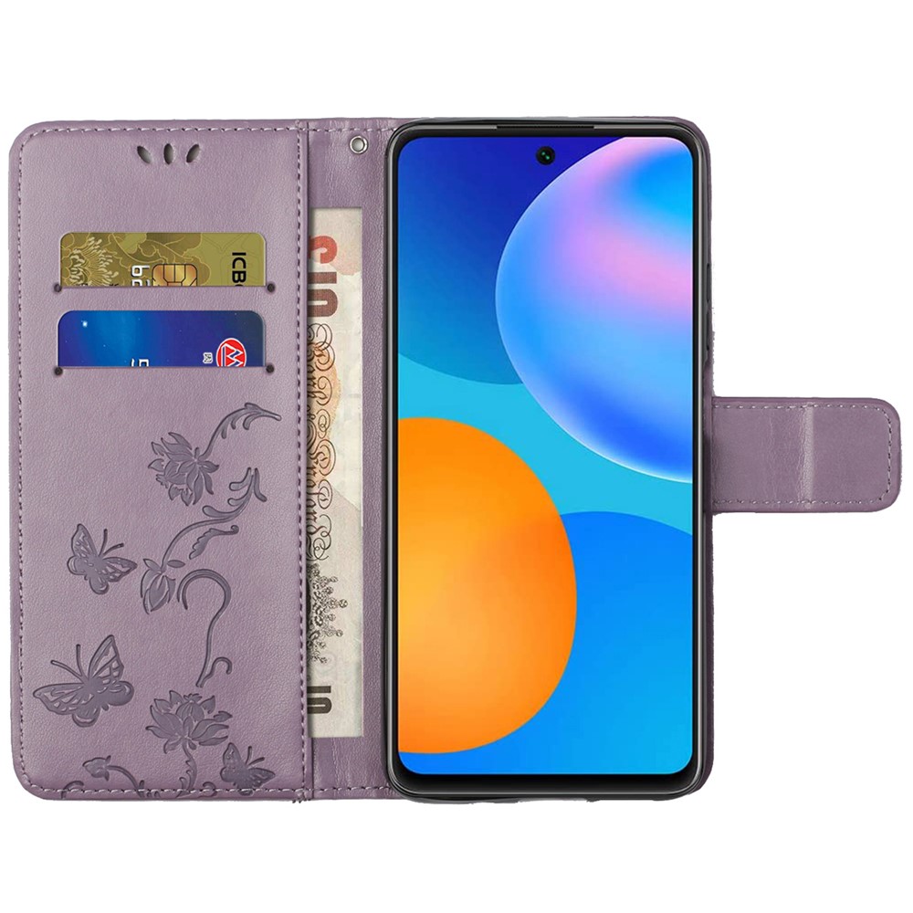 Scratch-resistant Imprinted Butterflies Flower PU Leather Wallet Function Phone Case Stand Shell for Samsung Galaxy A73 5G - Light Purple-5
