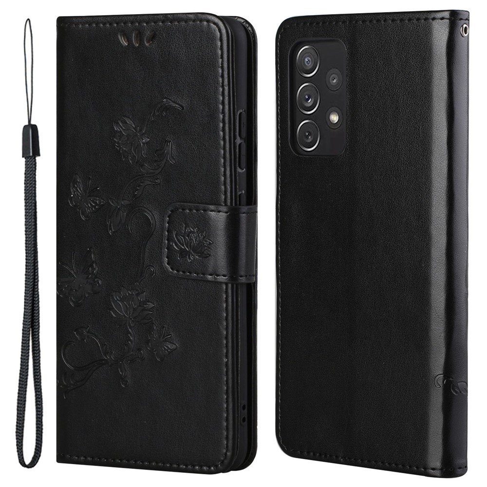 Scratch-resistant Imprinted Butterflies Flower PU Leather Wallet Function Phone Case Stand Shell for Samsung Galaxy A73 5G - Black-1
