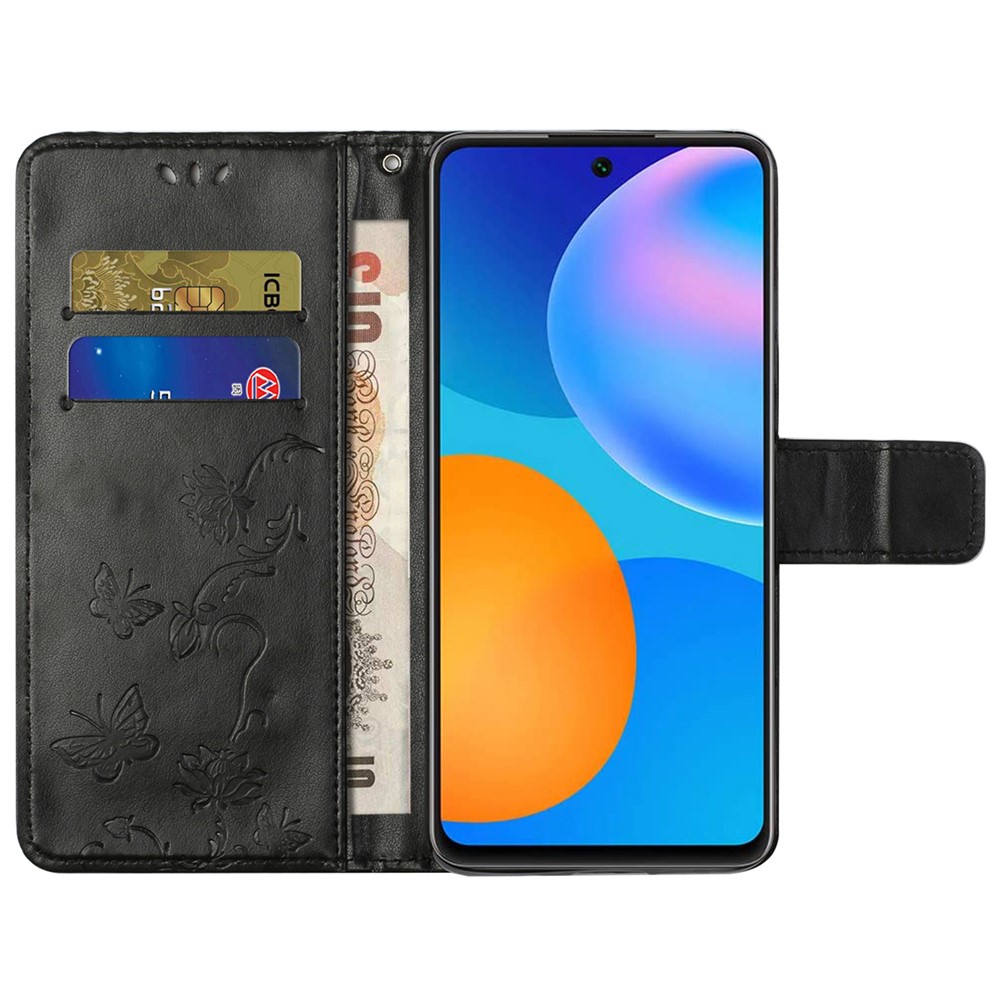 Scratch-resistant Imprinted Butterflies Flower PU Leather Wallet Function Phone Case Stand Shell for Samsung Galaxy A73 5G - Black-5