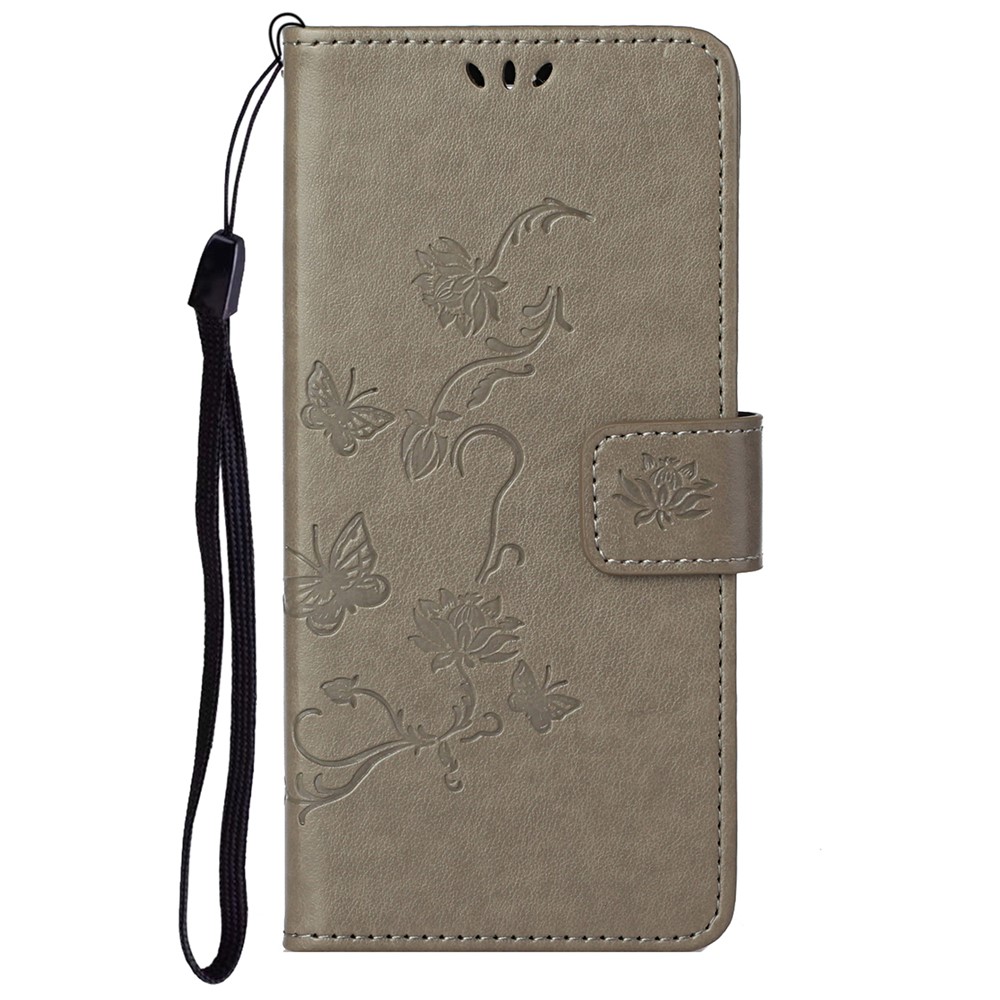 Scratch-resistant Imprinted Butterflies Flower PU Leather Wallet Function Phone Case Stand Shell for Samsung Galaxy A73 5G - Grey-2