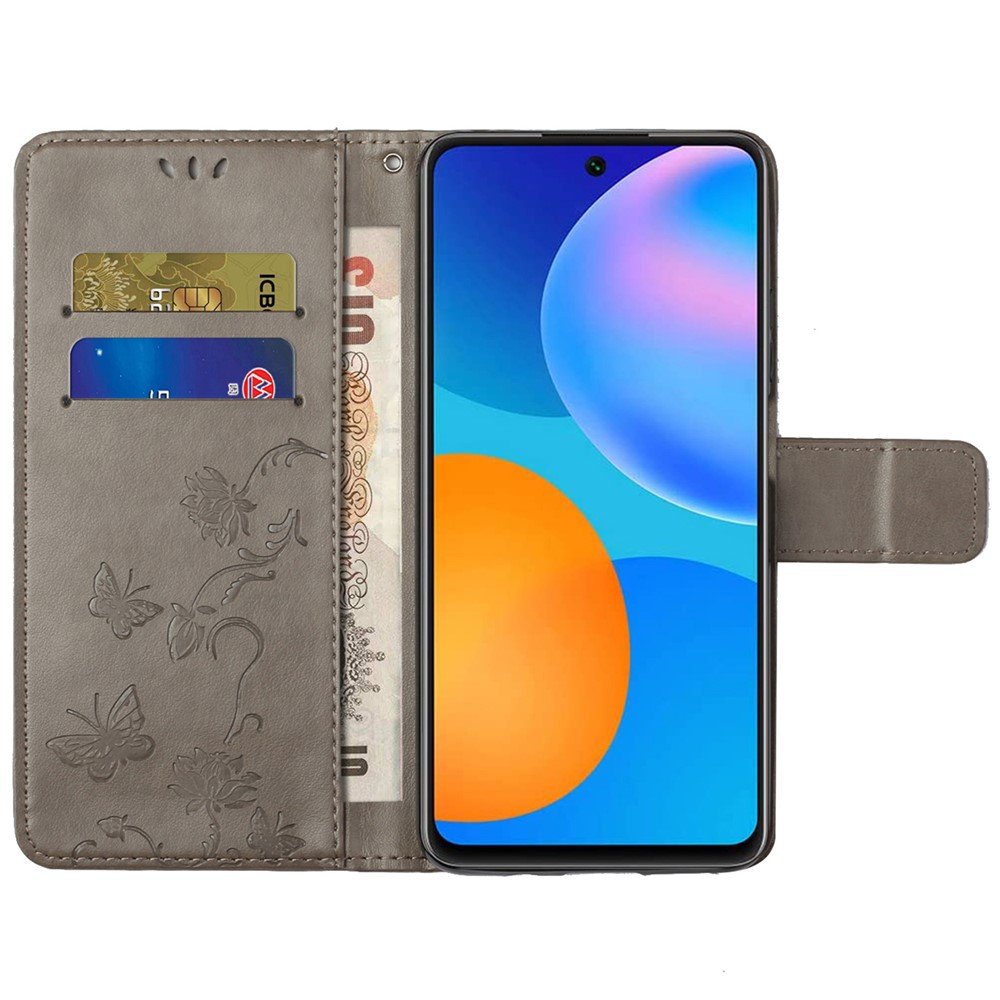Scratch-resistant Imprinted Butterflies Flower PU Leather Wallet Function Phone Case Stand Shell for Samsung Galaxy A73 5G - Grey-5