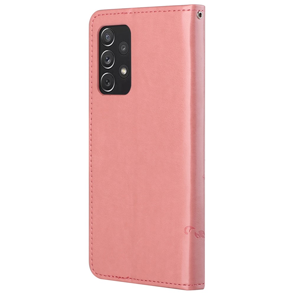 Scratch-resistant Imprinted Butterflies Flower PU Leather Wallet Function Phone Case Stand Shell for Samsung Galaxy A73 5G - Pink-3