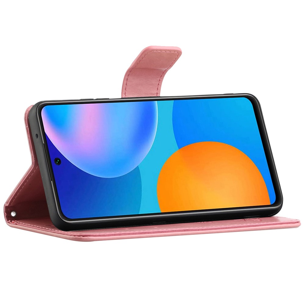 Scratch-resistant Imprinted Butterflies Flower PU Leather Wallet Function Phone Case Stand Shell for Samsung Galaxy A73 5G - Pink-4