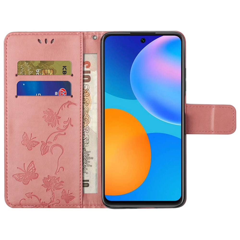 Scratch-resistant Imprinted Butterflies Flower PU Leather Wallet Function Phone Case Stand Shell for Samsung Galaxy A73 5G - Pink-5